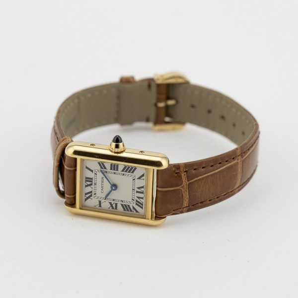Ladies Cartier Tank Louis Cartier W1529856 2442 18ct Yellow Gold 22 x 30mm Quartz Watch on brown Alligator skin strap with Cartier yellow gold pin buckle