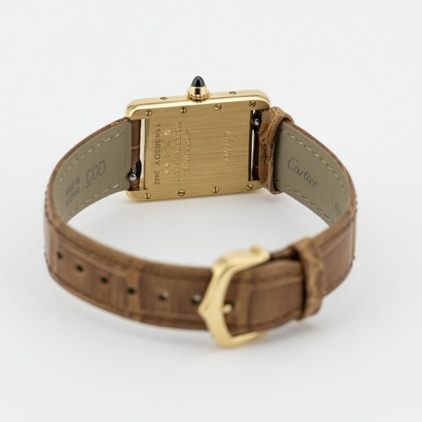 Ladies Cartier Tank Louis Cartier W1529856 2442 18ct Yellow Gold 22 x 30mm Quartz Watch on brown Alligator skin strap with Cartier yellow gold pin buckle