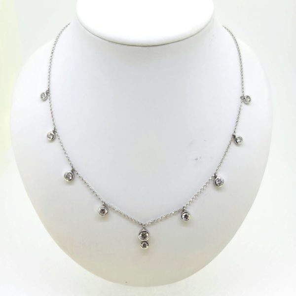 1.51ct Diamond Set Pendant Chain Necklace, 1.51 carats, 18ct white gold chain necklace showcasing nine individual bezel set pendants, spaced equally to the front