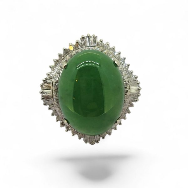 Certified 15cts Jadeite Jade and Diamond Cluster Ring in Platinum