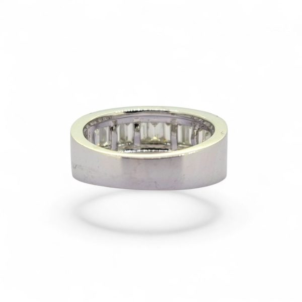 Baguette and Brilliant Diamond Set Band Ring in 18ct White Gold, central row of baguette-cut diamonds flanked top and bottom with round brilliant-cut diamonds in contemporary wide half eternity design