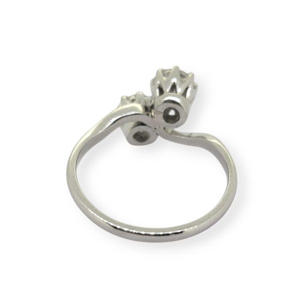 1ct Two Stone Diamond Crossover Engagement Ring in Platinum, featuring two round brilliant-cut diamonds claw set and mounted in platinum