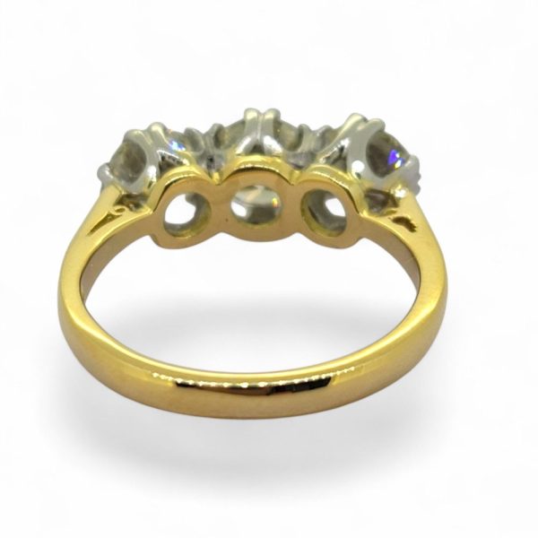2.20ct Diamond Three Stone Trilogy Engagement Ring in Yellow Gold, 0.80ct diamond flanked by 68.5ct and 71.5ct diamonds in platinum to 18ct yellow gold band