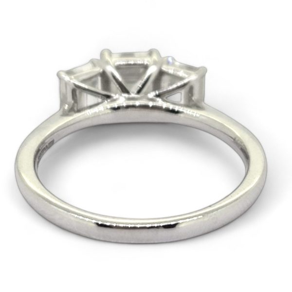 Emerald Cut Three Stone Diamond Engagement Ring in Platinum, 2.34 carats, 1.14ct G VS2 emerald-cut diamond flanked by 1.20cts diamonds, 0.60ct each side