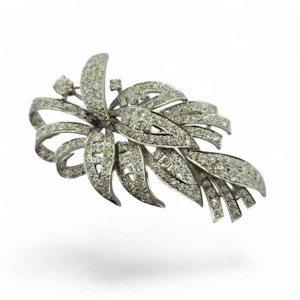 Vintage 7ct Diamond Spray Brooch in Platinum, stunning late 20th century platinum spray brooch set with an estimated 7 carats of sparkling diamonds
