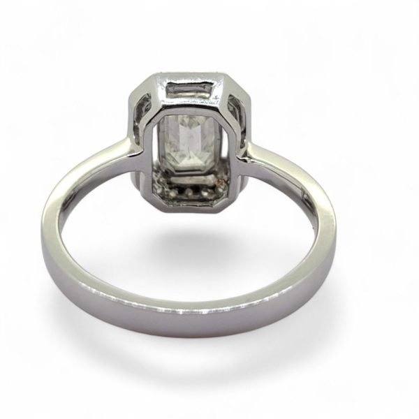 0.87ct Emerald Cut Diamond Cluster Engagement Ring in 18ct White Gold