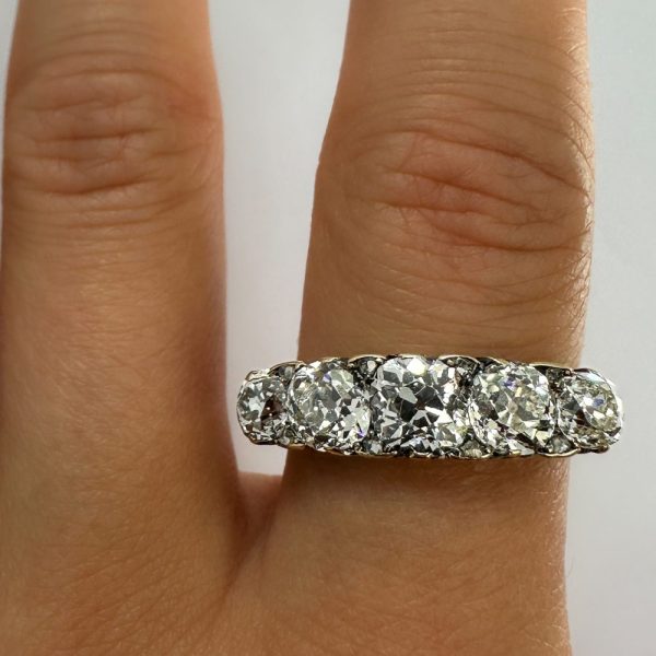 Antique Victorian five stone old cut diamond ring in 18ct yellow gold