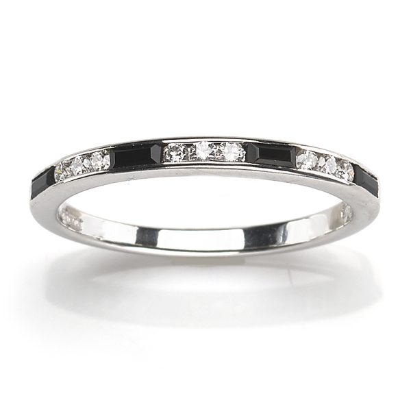 Art Deco style onyx and diamond half eternity ring in 18ct white gold
