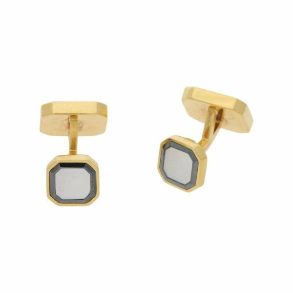 Vintage Piaget onyx and mother of pearl cufflinks in 18ct yellow gold
