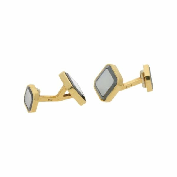 Vintage Piaget onyx and mother of pearl cufflinks in 18ct yellow gold