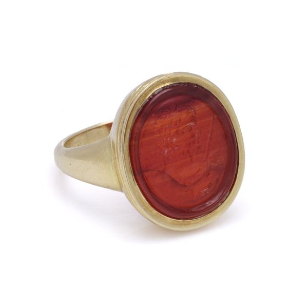 Antique carnelian intaglio ring in gold.