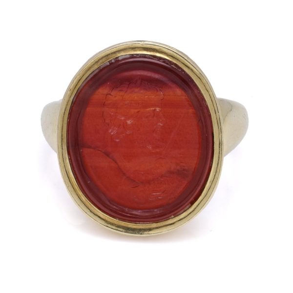 Antique carnelian intaglio ring in gold.