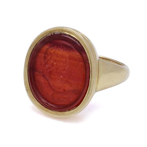 Antique carnelian intaglio ring in gold.