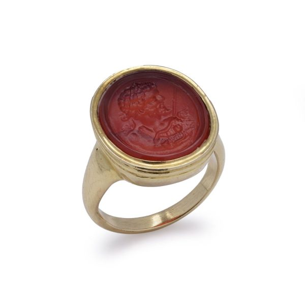 Antique carnelian intaglio ring in gold.