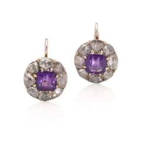 Victorian amethyst and diamond earrings in gold.