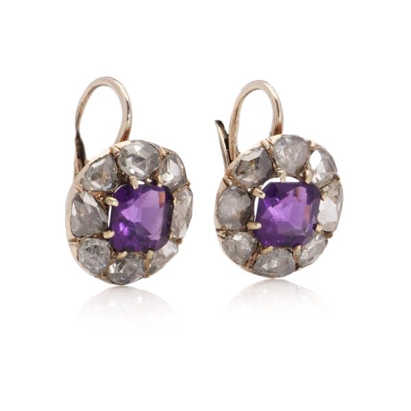 Victorian amethyst and diamond earrings in gold.