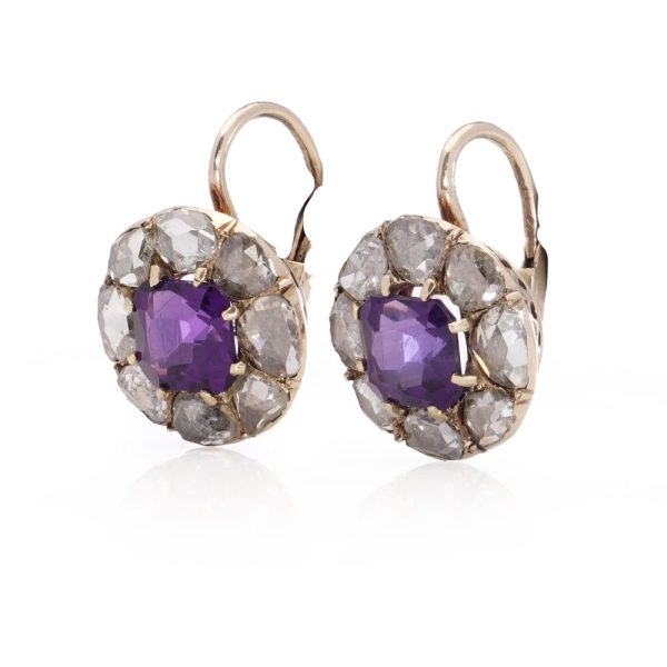 Victorian amethyst and diamond earrings in gold.