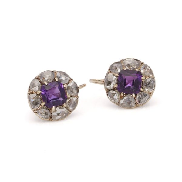 Victorian amethyst and diamond earrings in gold.