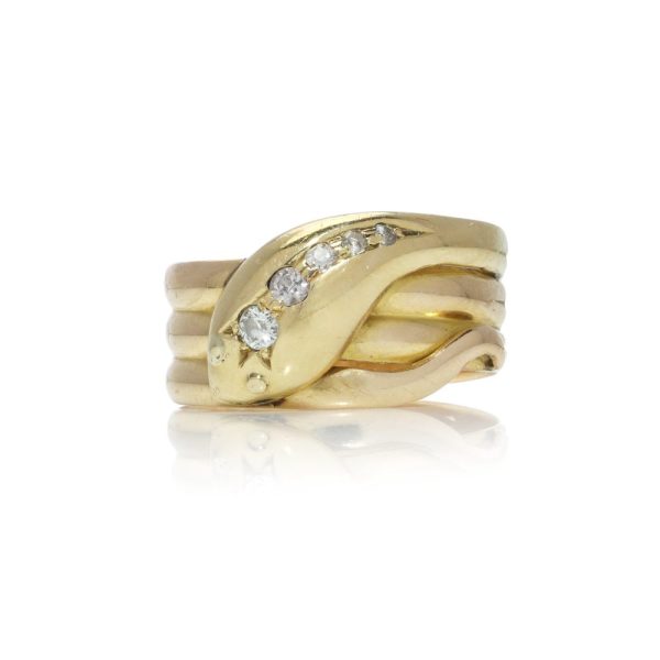 Antique gold snake ring with old cut diamonds.