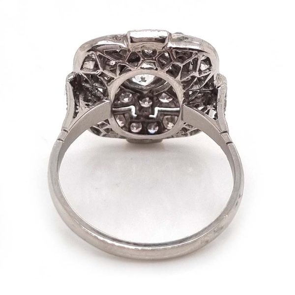 Art Deco Old Cut Diamond Cluster Dress Ring in Platinum, 1.70 carats old mine-cut diamonds and eight-cut diamonds in geometric design. Circa 1920