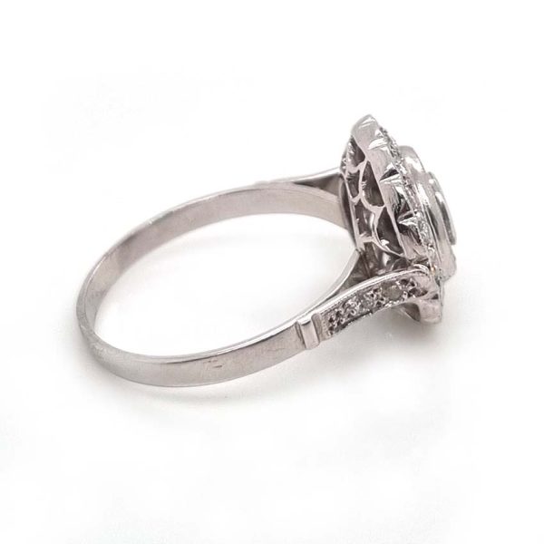 Art Deco Style Diamond and Sapphire Target Cluster Engagement Ring in Platinum