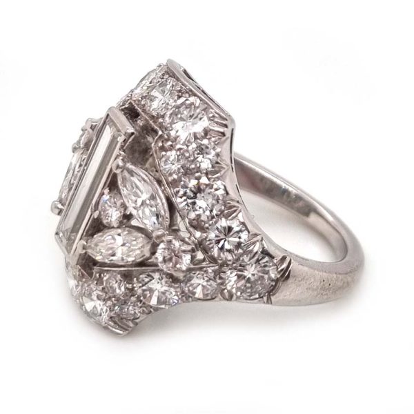 Art Deco 3.8ct Diamond Cluster Dress Statement Ring in Platinum and Iridium