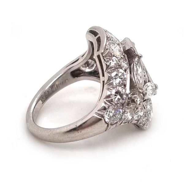 Art Deco 3.8ct Diamond Cluster Dress Statement Ring in Platinum and Iridium