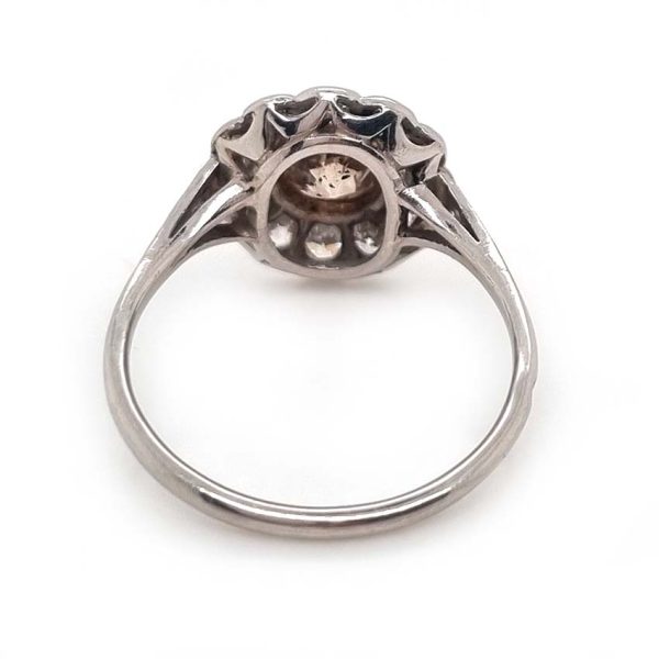 Antique Old Mine Cut Champagne and White Diamond Cluster Engagement Ring in Platinum