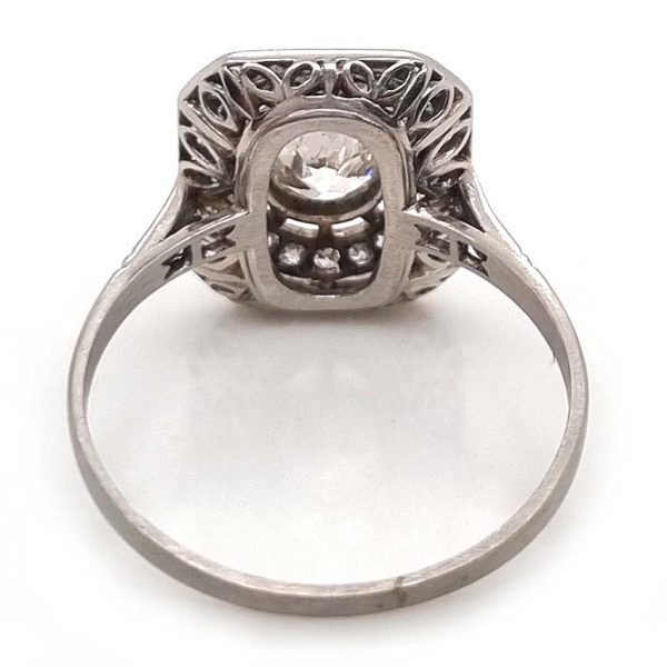 Art Deco Old Cut Diamond Cluster Tablet Plaque Ring in Platinum