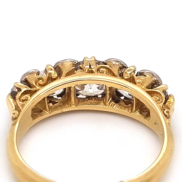 Antique 1.70ct Old Mine Cut Diamond Five Stone Ring, 1.70 carats graduating chunky old mine-cut diamonds in 18ct yellow gold, hallmarked Birmingham 1889