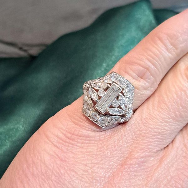 Art Deco 3.8ct Diamond Cluster Dress Statement Cocktail Ring in Platinum and Iridium