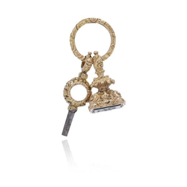 Antique gold floral bloodstone seal fob.