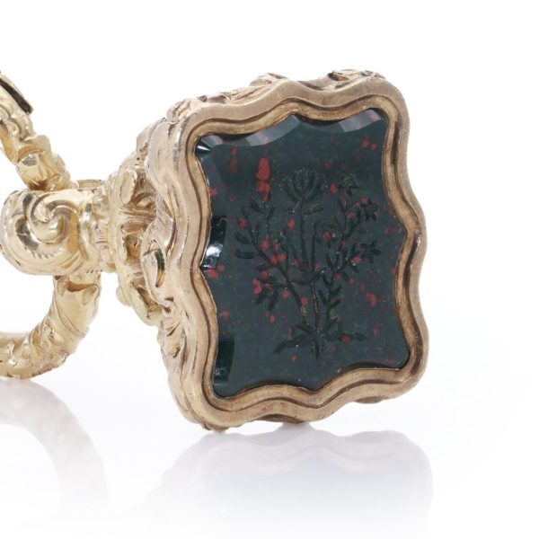 Antique gold floral bloodstone seal fob.