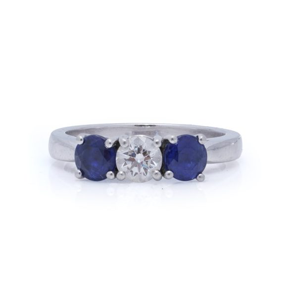 Vintage diamond and sapphire three stone ring in platinum