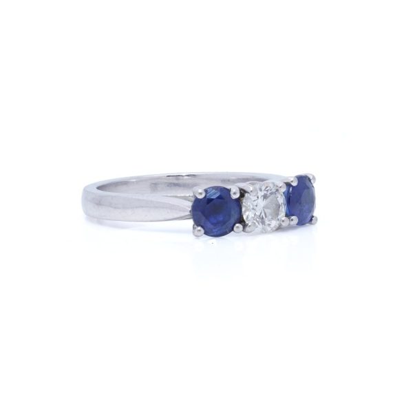 Vintage diamond and sapphire three stone ring in platinum