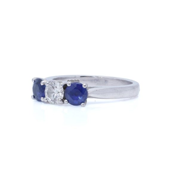 Vintage diamond and sapphire three stone ring in platinum