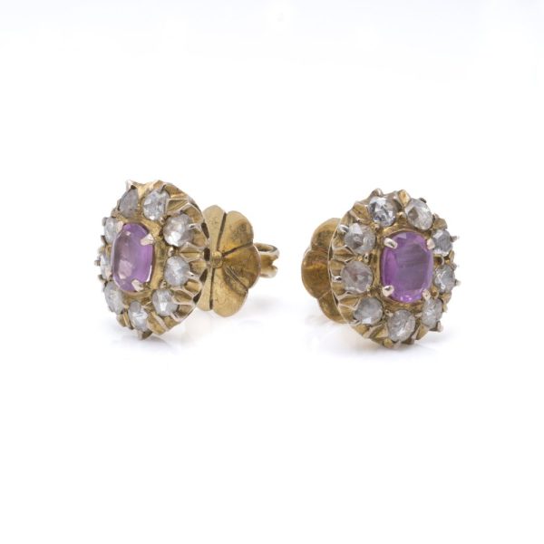 Victorian pink sapphire and diamond earrings in gold.