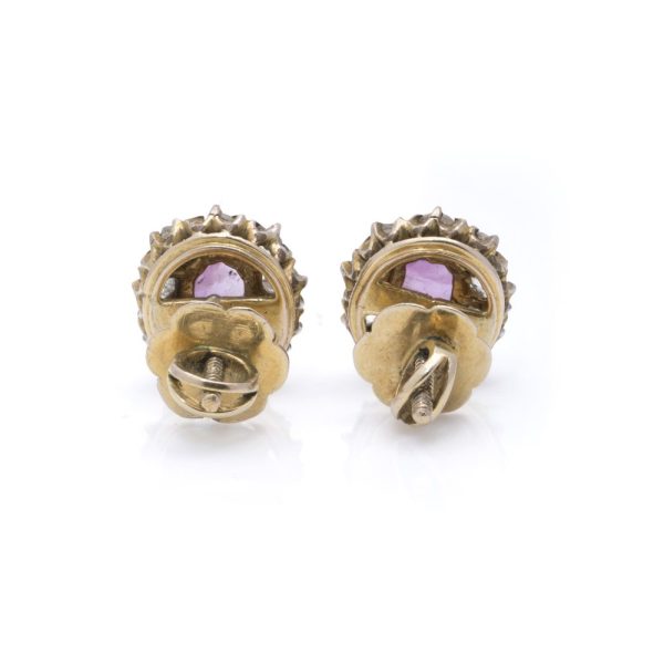 Victorian pink sapphire and diamond earrings in gold.