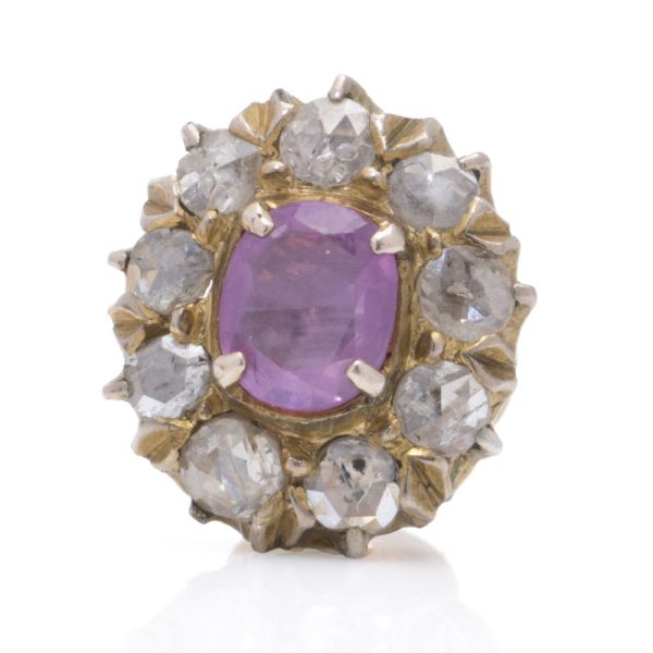 Victorian pink sapphire and diamond earrings in gold.
