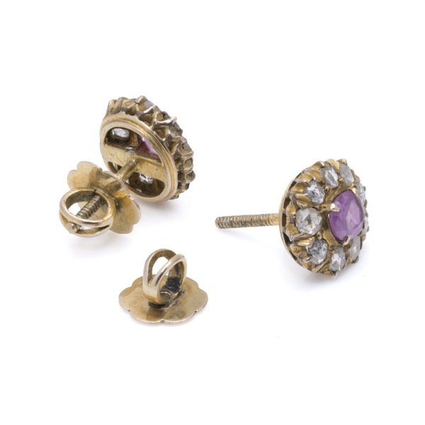 Victorian pink sapphire and diamond earrings in gold.