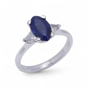 Platinum 1 carat sapphire and diamond ring.