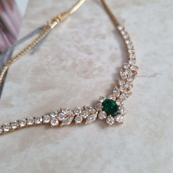 0.80ct Oval Emerald and 2.50ct Diamond Floral Cluster Pendant Necklace