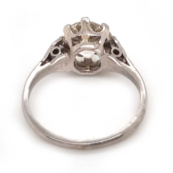 Art Deco 1.90ct Old Mine Cut Diamond Solitaire Engagement Ring in Platinum, single stone 1.90ct old mine-cut diamond coronet set with diamond split shoulders