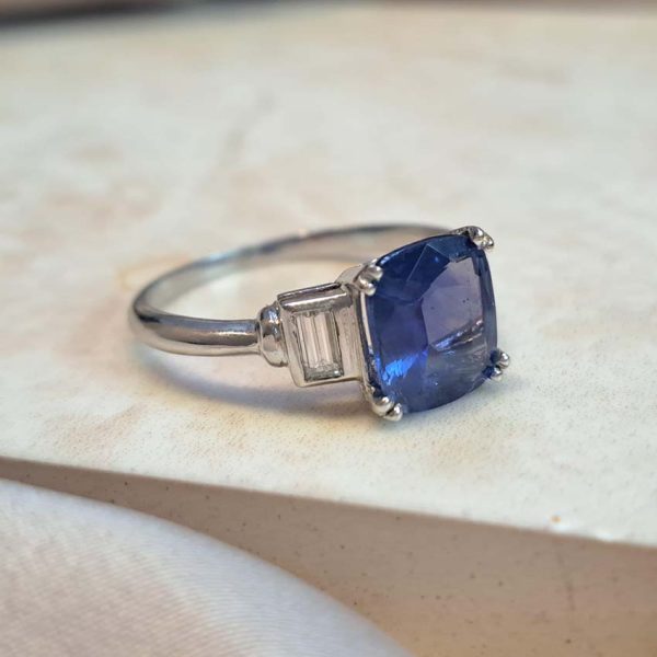 Vintage 2.40ct Ceylon Sapphire and Diamond Engagement Ring in Platinum