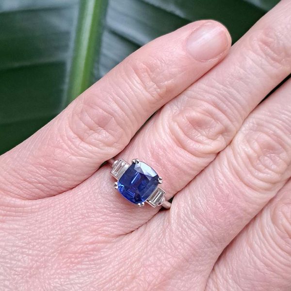 Vintage 2.40ct Ceylon Sapphire and Diamond Engagement Ring in Platinum