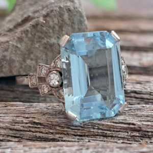 Art Deco 7ct Aquamarine and Diamond Statement Ring