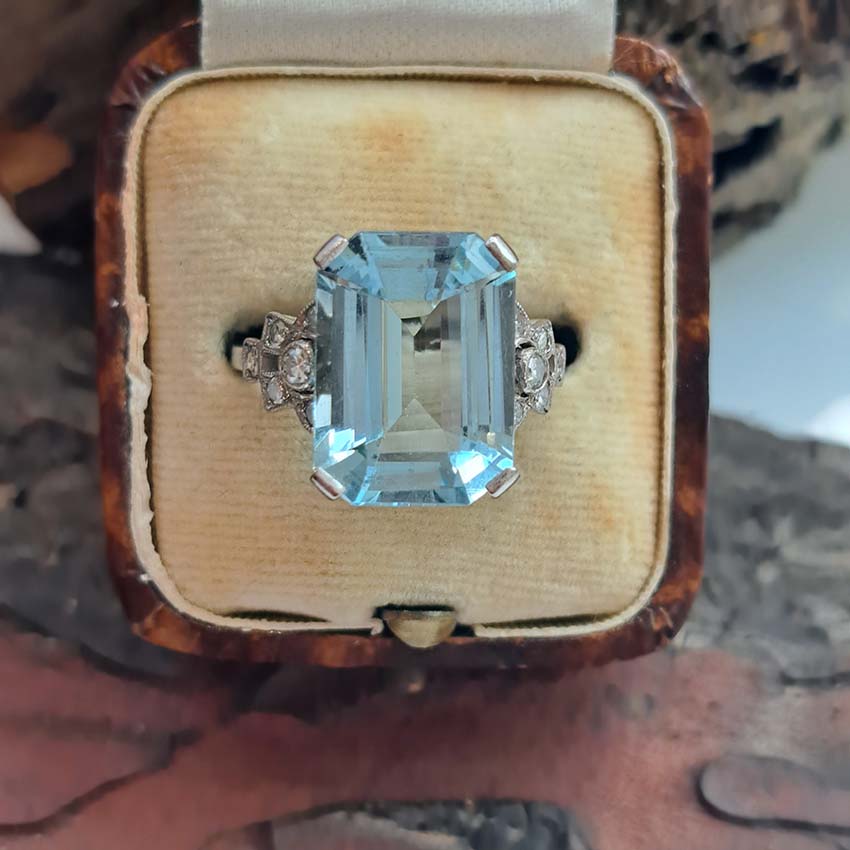 Art Deco 7ct Aquamarine and Diamond Statement Ring