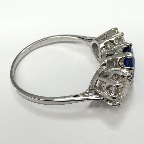 Antique Edwardian Ceylon sapphire and diamond trilogy engagement ring