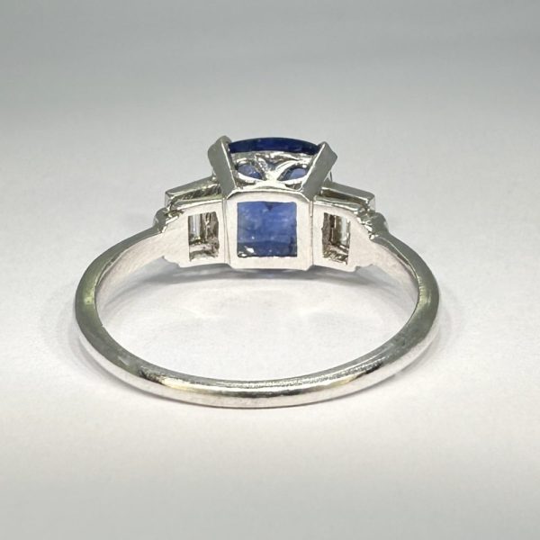 Vintage Ceylon sapphire and diamond engagement ring in platinum