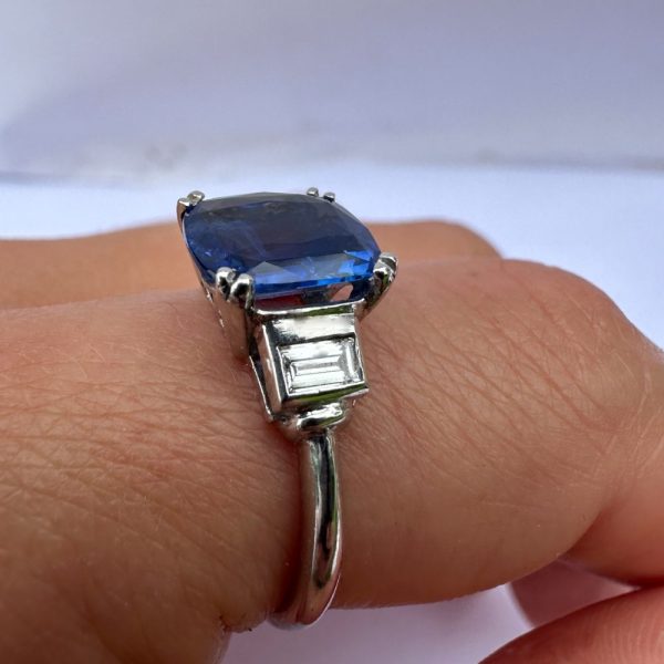 Vintage Ceylon sapphire and diamond engagement ring in platinum
